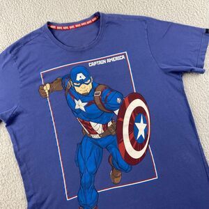 Marvel Captain America Crew Neck Cotton Blue Short Sleeve Graphic Shirt Sz Large